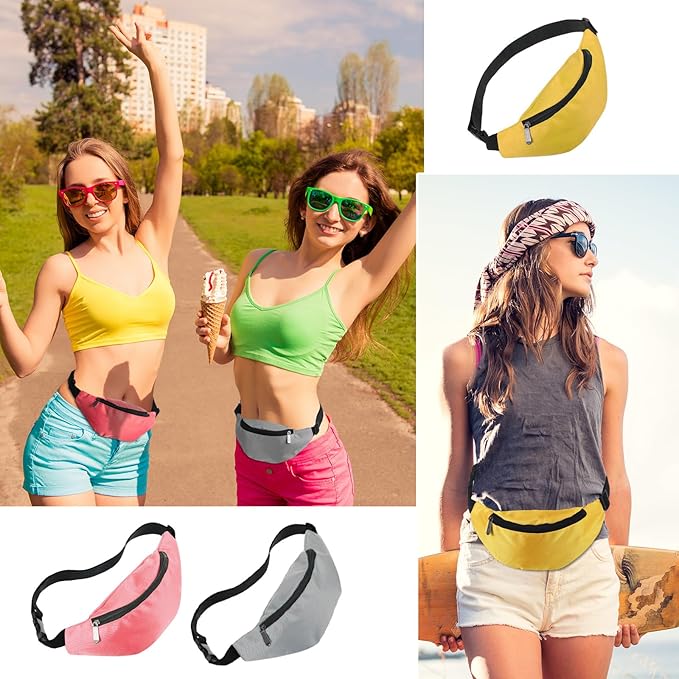 Saintrygo 20 Pcs Neon Fanny Pack Bulk, 90s 80s Fanny Pack Adjustable Waist Bags, Vintage Bag, Oxford Cloth for Workout Traveling Running Bachelor Party Favors Women Men(Dark Color)