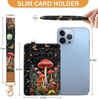 Yonlevres Mushroom Credit Card Holder Slim Wallet, RFID Wallet Women Front Pocket Wristlet Lanyard, Small Card Holder Travel Funny Cute Thin ID Window PU Leather Case Organizer Gifts Girls