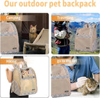 Cat Backpack Carrier for Small Dogs and Medium cat Puppy Kitten Bunny Pet Carrier Backpack Collapsible with Fully Ventilated Mesh with Safety Leash (Khaki, 12.9" L x 10.62" W x 15.5" H - M)