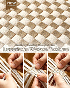 Trendy Woven Checkered Crossbody Bum Bag for Women，PU Leather Checkered Purse Fanny Packs Belt Bag (Woven Bum Bag - Khaki Beige)