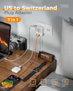 TESSAN Switzerland Travel Plug Adapter PD 20W, 2 Pack Type J Switzerland Power Adapter with 4 Outlets 3 USB (2 USB-C), Swiss Plug for US to Rwanda Jordan Liechtenstein Madagascar, Travel Essentials