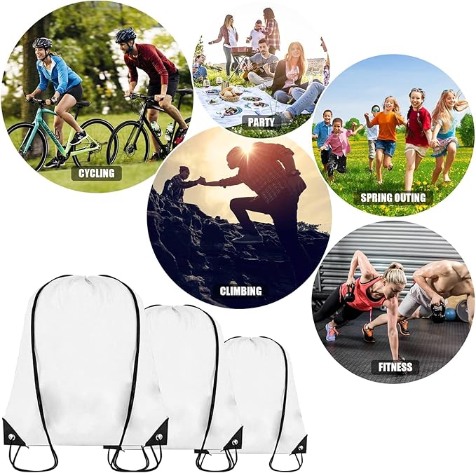 Grneric 60 Pieces Drawstring Backpack Bulk Cinch Sackpack Ployster Drawstring Bags for Gym Party Trip(White)