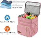 MIYCOO Lunch Bag & Lunch Box for Women Men Double Deck - Leakproof Insulated Soft Large Adult Lunch Cooler Bag for Work, Beach, Picnic, Camping, Travel (Pink,15L)
