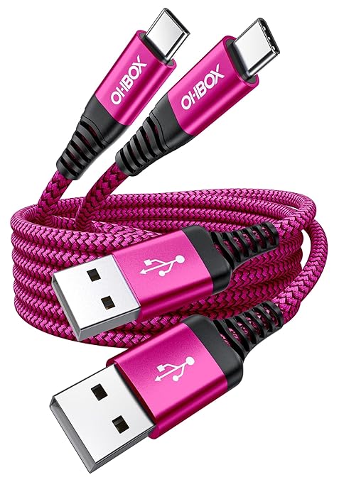 USB C Cable 60W Fast Charging [2 Pack 3FT], USB A to USB C Cable for CarPlay, USB to Type C iPhone Charger Durable Braided USBC Cord for iPhone 17/16/15/Pro Max, Samsung Galaxy S23 and More-Rose Red