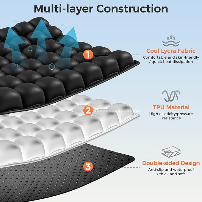 Upgrade Airplane Seat Cushion with No External Air Pump, Inflatable Seat Cushion for Long Flights, Portable Wheelchair Cushions, Adjustable Air Cushion with Non-Skid Bottom Relief Discomfort in Coccyx
