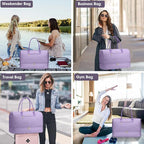 Travel Weekender Duffle Bags for Women - Large Carry On Bag with Shoe Compartment Overnight Bag with Toiletry Bag Duffel Bags with Wet Pocket for Gym Hospital Bags for Labor and Delivery Light Purple