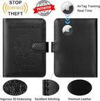 Airtag Passport Holder Cover Wallet RFID Blocking Leather Case Travel Essentials Luggage Accessories Travel Must Have(118#Black)