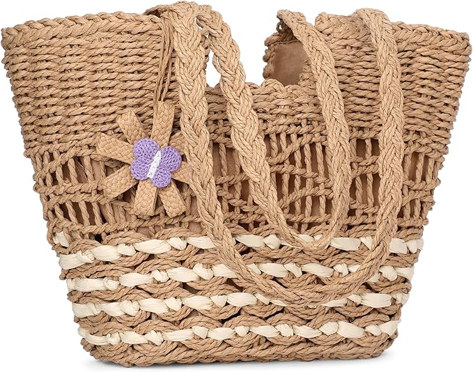 Trifabricy Beach Bags for Women, Summer Straw Bag, Woven Straw Beach Tote Bag Shoulder Handbags