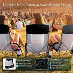 DUMOS Low Beach Chair for Adults, Lightweight Folding Beach Chair with Cup Holder, Storage Bag, Breeze Mesh Back, Padded Armrests, Compact Low Profile Chair for Camp, Picnic, Lawn, Sand