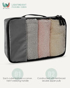 WTREE 4-Piece Packing Cubes Travel Accessories Set for Suitcases - Luggage Organizer Bags with Double Zipper - Mesh Top - Medium - Dark Grey