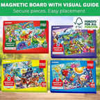 QUOKKA Magnetic Puzzles for Kids Ages 4-6 – 100 PCS Magnetic Puzzle Book for Toddlers 3-5 – 2 Puzzles & 2 Spot The Difference Maps – Search & Find Travel Games – Activity Book Dinos & City Cars