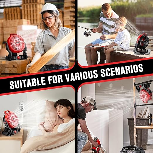 HEINPRO Battery Powered Fan Compatible with Milwaukee M18 18V Battery with AC Adapter (No Battery) Up to 650CFM, Variable Speed, Low Noise 30dB, Portable Cordless Fan for Camping, Jobsite
