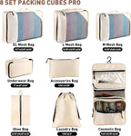 Toncoke 8-Piece Packing Cubes for Travel, Mesh Luggage Organizers with Shoe Bag, Toiletry Bag, Laundry Pouches, 4 Sizes (XL/L/M/S) for Suitcase Organization, Men Women Kids, Beige