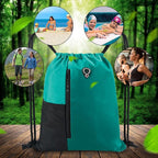 BeeGreen Marrs Green Drawstring Backpack Gym Bag For Men & Women – Sports Sackpack with Mesh Water Bottle Holder & 2 Zippered Pockets – Large 16x20 Inch Cinch String Backpack