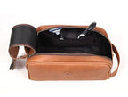 10" Premium Leather Toiletry Travel Pouch With Waterproof Lining | King-Size Handcrafted Vintage Dopp kit By Aaron Leather Goods (Buckthrown Brown)