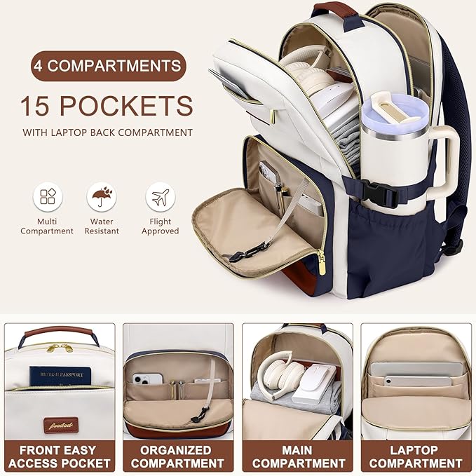 Focdod Laptop Backpack for Women Bookbag: 15.6 inch Work Backpacks with Pouch Pocket for Large Capacity Cup & USB Charger College Book Bag Travel Business Nurse Teacher Bookbags Anti-theft Back Pack