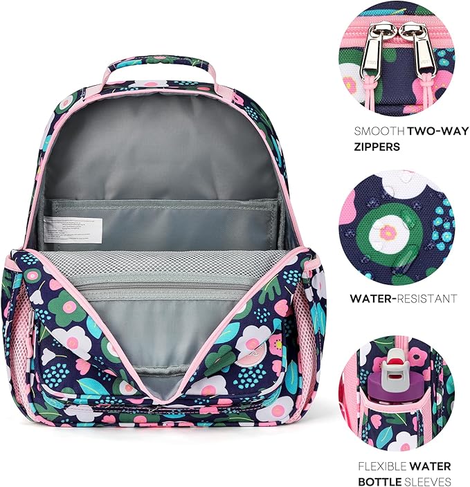 mibasies Kids Backpack for Girls: Girls Backpack 5-8 - Kindergarten Elementary School Bookbag for Girl - Pulan Flower Pink