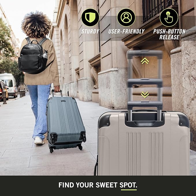 Kenneth Cole REACTION Out of Bounds Lightweight Hardshell 4-Wheel Spinner Luggage, Mushroom, 20-Inch Carry On