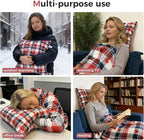 3 in 1 Travel Pillow Blanket Set with Removable Flannel Blanket Throw,Hand Warmer Pockets,Pillow (Color2, 60in*79in)