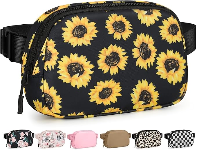 Pritent Fanny Packs for Women Cross Body Bag Waterproof Belt Bag with Adjustable Strap and Zipper Back Pocket Small Crossbody Bags Fashion Waist Packs for Workout Travelling(Sunflower)