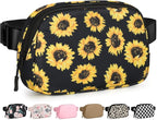 Pritent Fanny Packs for Women Cross Body Bag Waterproof Belt Bag with Adjustable Strap and Zipper Back Pocket Small Crossbody Bags Fashion Waist Packs for Workout Travelling(Sunflower)