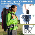 2-Pack Foldable Camping Chairs with Cup Holder, 300LB Lawn Portable Folding Chairs for Adults, Lightweight Outdoor Beach Chairs with Carry Bag for Camp, Fishing, Sports (Navy)