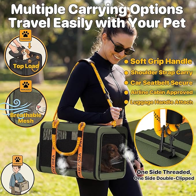 PAWZIDEA Expandable Pet Carrier Airline Approved, 18"×11"×11" Small Dog Carriers, Collapsible Top-Load Cat Carrier for 2 Cats Under Seat, Soft-Sided Puppy & Animal Travel Bag, ID Card, Up to 15lbs