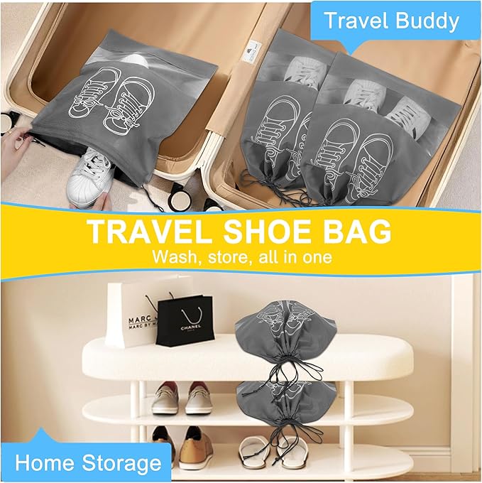 vorona Shoe Washing Machine Bag, 2PCS Reusable Shoe Bag for Washing Machine, 360° Deep Clean, Includes 4 Shoe Storage Dust Bags & 2 Drying Racks, XXL Laundry Shoe Bag for Sneakers Tennis Shoes, Yellow