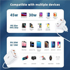 6-Port USB-C Car Charger, 123W Fast, PD 45W Compatible with iPhone16/Galaxy/Samsung S24, Cigarette Lighter Adapter with 5.7FT Cable for Rear Seat Charging (White)