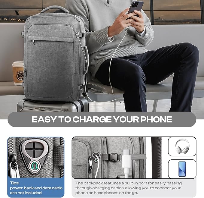 Travel Laptop Backpack for Men, 60L Extra Large TSA Approved Business Computer Bag, Water Resistant & Fits 18.4 Inch Laptop, Grey