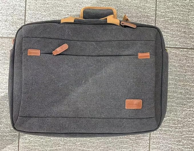 CoolBELL 17.3 Inches Convertible Laptop Messenger Bag Shoulder Bag Canvas Backpack Oxford Cloth Multi-Functional Briefcase For Men Women (Canvas Black)