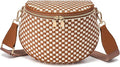 Trendy Woven Checkered Crossbody Bum Bag for Women，PU Leather Checkered Purse Fanny Packs Belt Bag (Woven Bum Bag - Brown White)