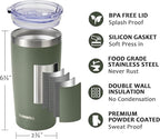 SUNWILL Travel Coffee Tumbler 20 oz, Insulated Mug with Lid, Stainless Steel Iced Cup for Outdoor, Powder Coated Camp Green