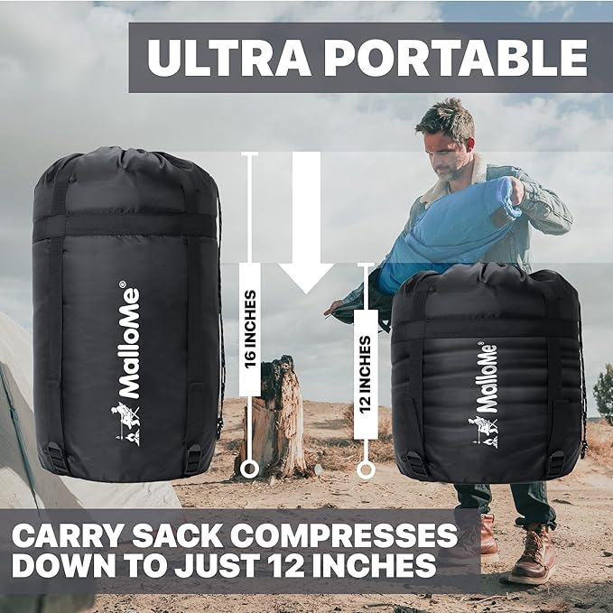 MalloMe Sleeping Bags for Adults Cold Weather & Warm - Backpacking Camping Sleeping Bag for Kids 10-12, Girls, Boys - Lightweight Compact Camping Essentials Gear Accessories Hiking Sleep Must Haves