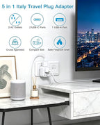 HANYCONY Italy Travel Adapter, Grounded Type L Plug Adapter with 2 AC Outlets 3 USB Ports (2 USB C), US to Italy Power Adapter for Rome, Chile, Uruguay, Ethiopia - Cruise Ship Approved