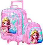 18" Kids Suitcase for Girls, 2Pcs Mermaid Carry on Luggage Set with Wheels, Cute Travel Rolling with 12" Toddler Backpack(Pink)