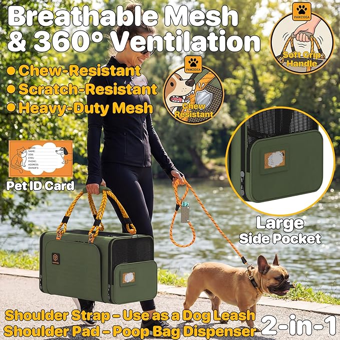PAWZIDEA Expandable Pet Carrier Airline Approved, 18"×11"×11" Small Dog Carriers, Collapsible Top-Load Cat Carrier for 2 Cats Under Seat, Soft-Sided Puppy & Animal Travel Bag, ID Card, Up to 15lbs