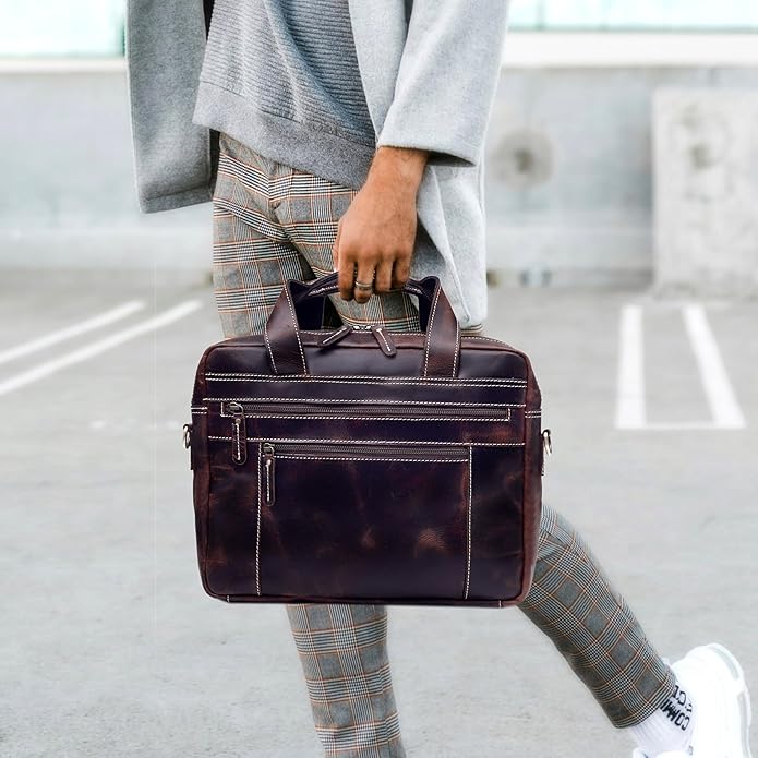 Leather Messenger Bag For Men, Vintage Handmade Laptop Briefcase and Shoulder Bag for Men Woman