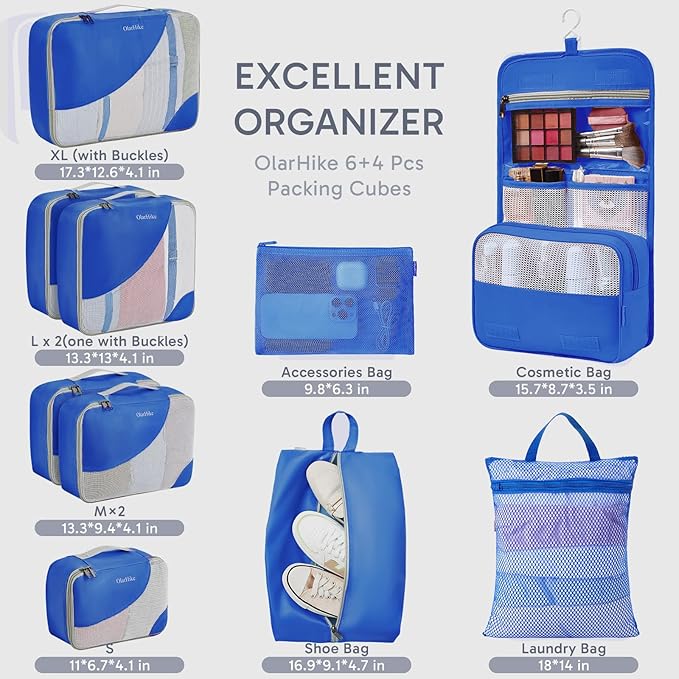 10 Set Packing Cubes for Travel, Gifts for Women Mom,Anti-Tearing Suitcase Organizer,OlarHike Vacation Essentials & Accessories for Cruise Ship