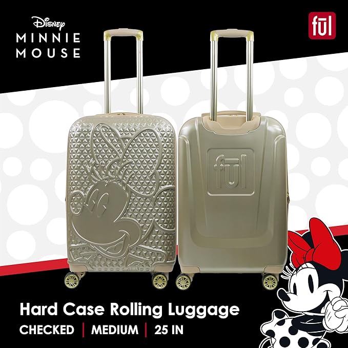 FUL Disney Minnie Mouse 25 Inch Rolling Luggage, Textured Hardshell Suitcase with Wheels, Rose Gold