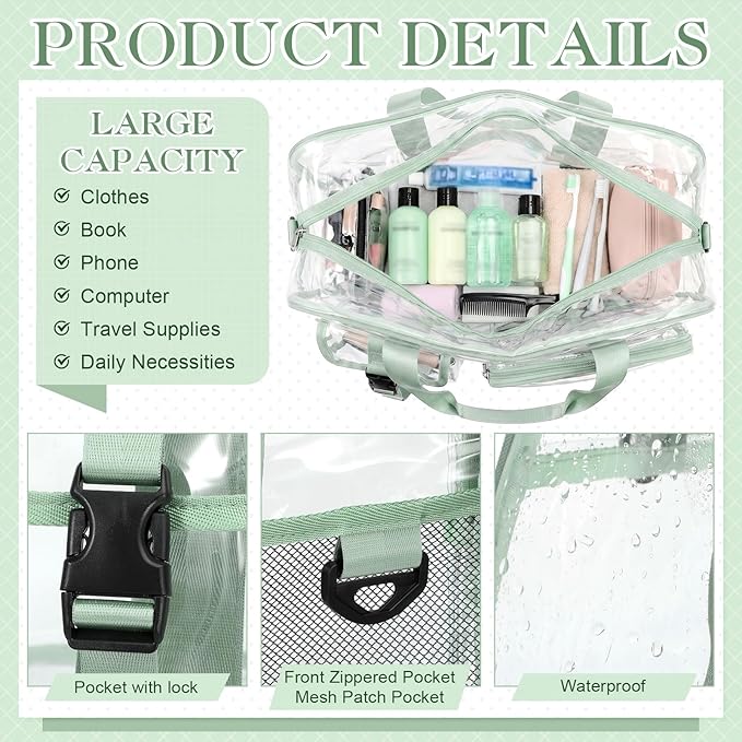 Abbylike Clear Bag Large Heavy Duty Tote for Stadium Events 20" Duffle Transparent Gym Bag for Sport Event Travel Makeup Work