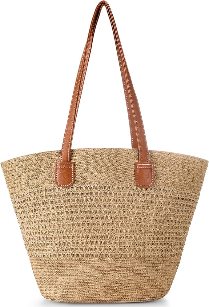 Trifabricy Beach Bags for Women, Large Beach Bag, Woven Straw Tote Bags Waterproof, Weaving Swim Shopping Travel Bag