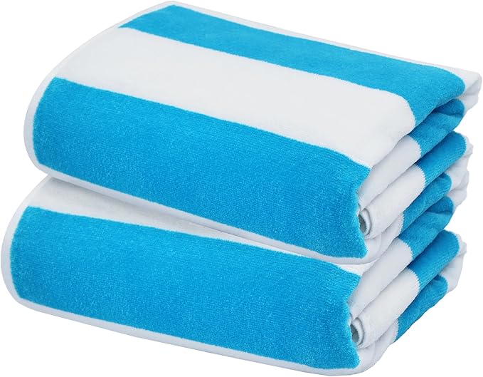 COTTON CRAFT Oversized Beach Towels - 2 Pack XXL 35x84 - The Big Kahuna 7 Foot Extra Large Beach Blanket Towel - Big & Tall - Huge 100% Cotton Velour Soft Luxury Pool Bath Towel - Cabana Stripe Aqua