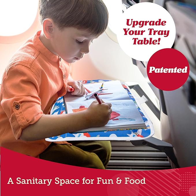 Lusso Gear Kids Airplane Tray Table Cover - Storage Pockets for Toddler Toys & Snacks - Kids Travel Essentials & Organizer - Portable Fit for Most Airplane Trays - Dinos