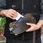 Polare Full Grain Leather Money Belt Hidden Passport Holder Wallet Travel Pouch with AirTag Slot Slim RFID Blocking Undercover Waist Bag