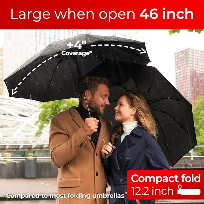TUMELLA Inverted Windproof Umbrella, Large, Strong, Light, Portable, Automatic Reverse Folding Rain Umbrella, Durable Premium Grip, Fits Car & Backpack