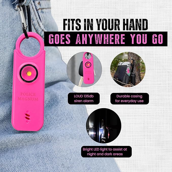 Police Magnum Personal Safety Alarm & Pepper Spray Combo Self Defense Pack for Women- Loud 135db Siren with Light & Max Strength Flip Top Pepper Spray Protection