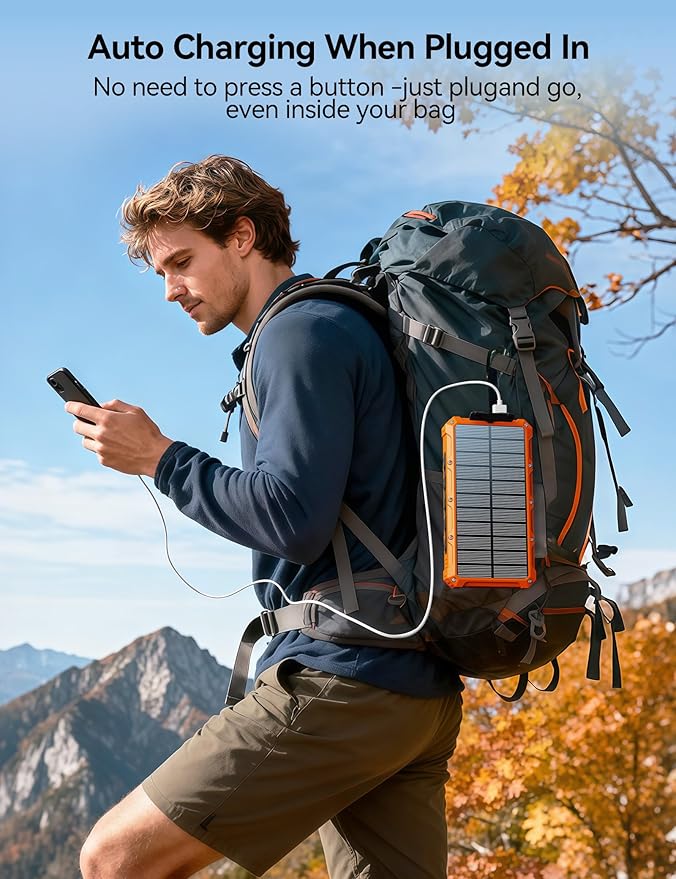 Solar-Charger-Power-Bank - 20000mah Solar Powered Battery Charger Cell Phone,20W Fast Charging Built in Cables,Camping Essentials Portable External Battery Pack Compatible with Multiple Devices