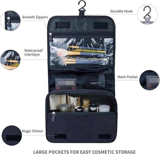 Lcsmaokin Large Capacity Toiletry Bag Travel Bag with Hanging Hook for Men and Women Waterproof Travel Cosmetic Bag Bathroom Bag,with TSA Approved Zippers Clear Travel Makeup Bag Carry-on