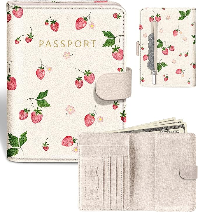 Slohif Passport Wallet Holder Cover for Travel - Women Men RFID Blocking Passport Book Protector for Boarding Pass Cards